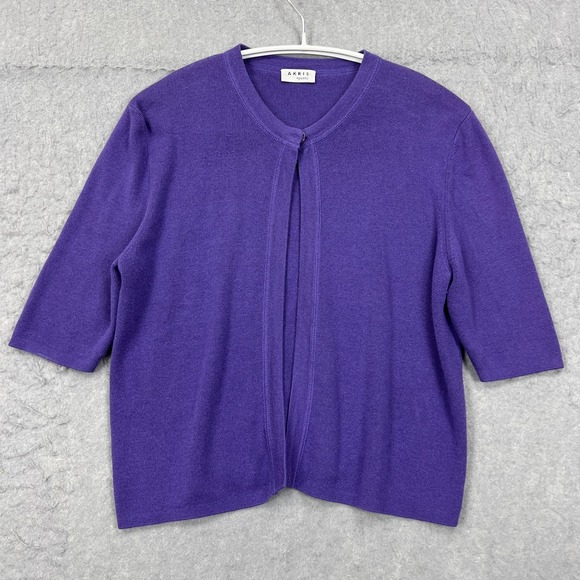 Akris Sweaters - Akris Punto Cardigan Women's 10 Purple Cashmere Silk Button Short Sleeve Sweater